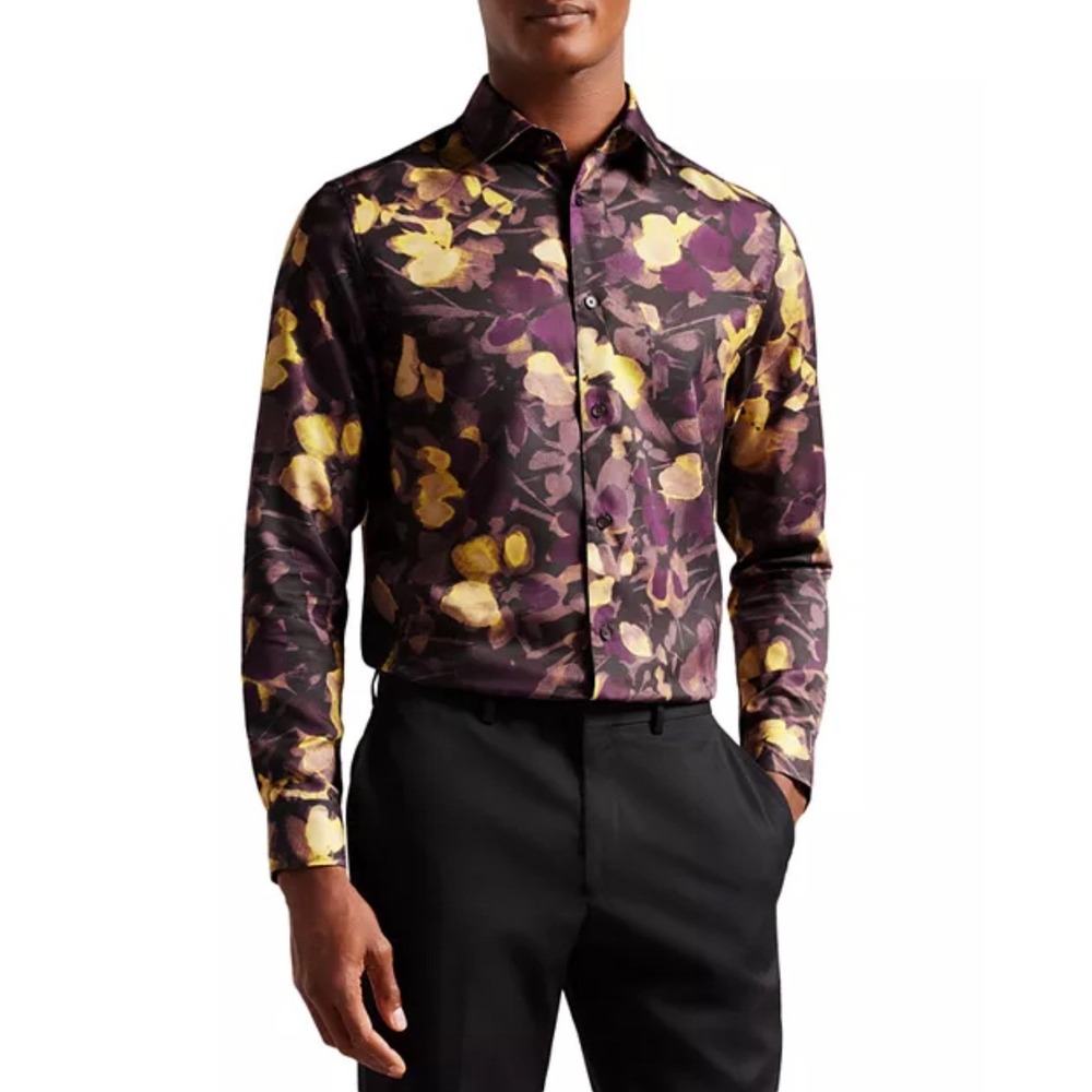 Ted Baker London Watercolor Shirt Men Large 4 Multi Floral Long Sleeve NWOT $199
